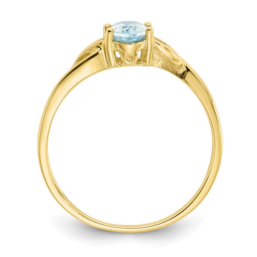 10k Polished 6x4mm Oval Genuine March/ Aquamarine Birthstone Ring