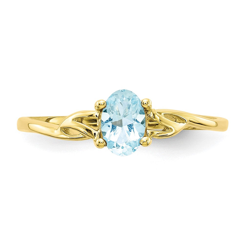 10k Polished 6x4mm Oval Genuine March/ Aquamarine Birthstone Ring