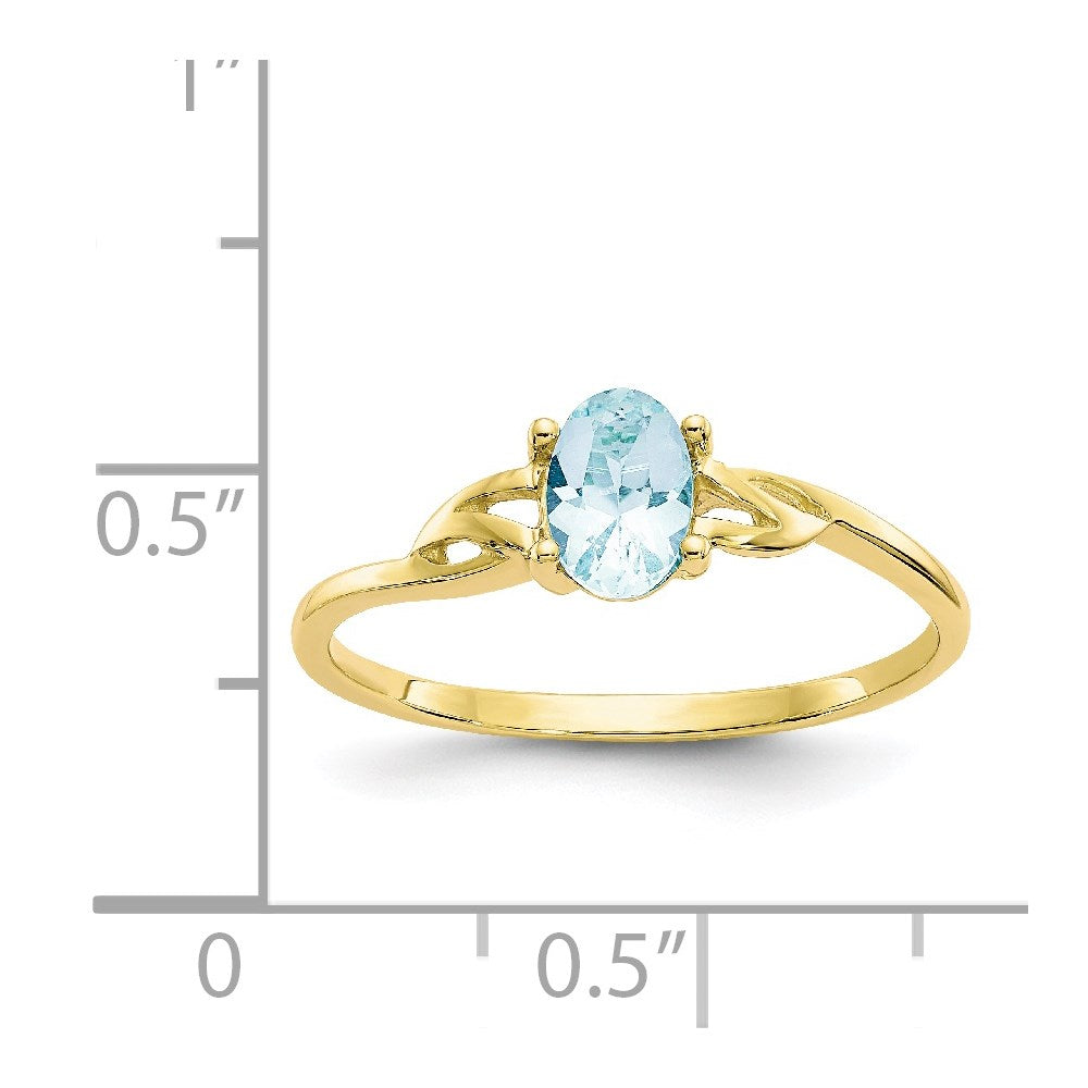 10k Polished 6x4mm Oval Genuine March/ Aquamarine Birthstone Ring
