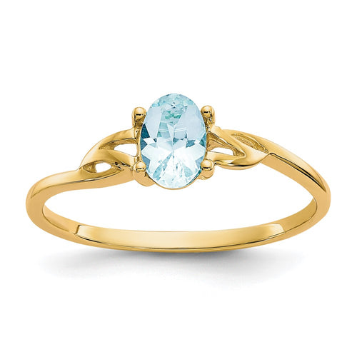 10k Polished 6x4mm Oval Genuine March/ Aquamarine Birthstone Ring