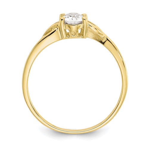 10k Polished 6x4mm Oval Genuine April/ White Topaz Birthstone Ring