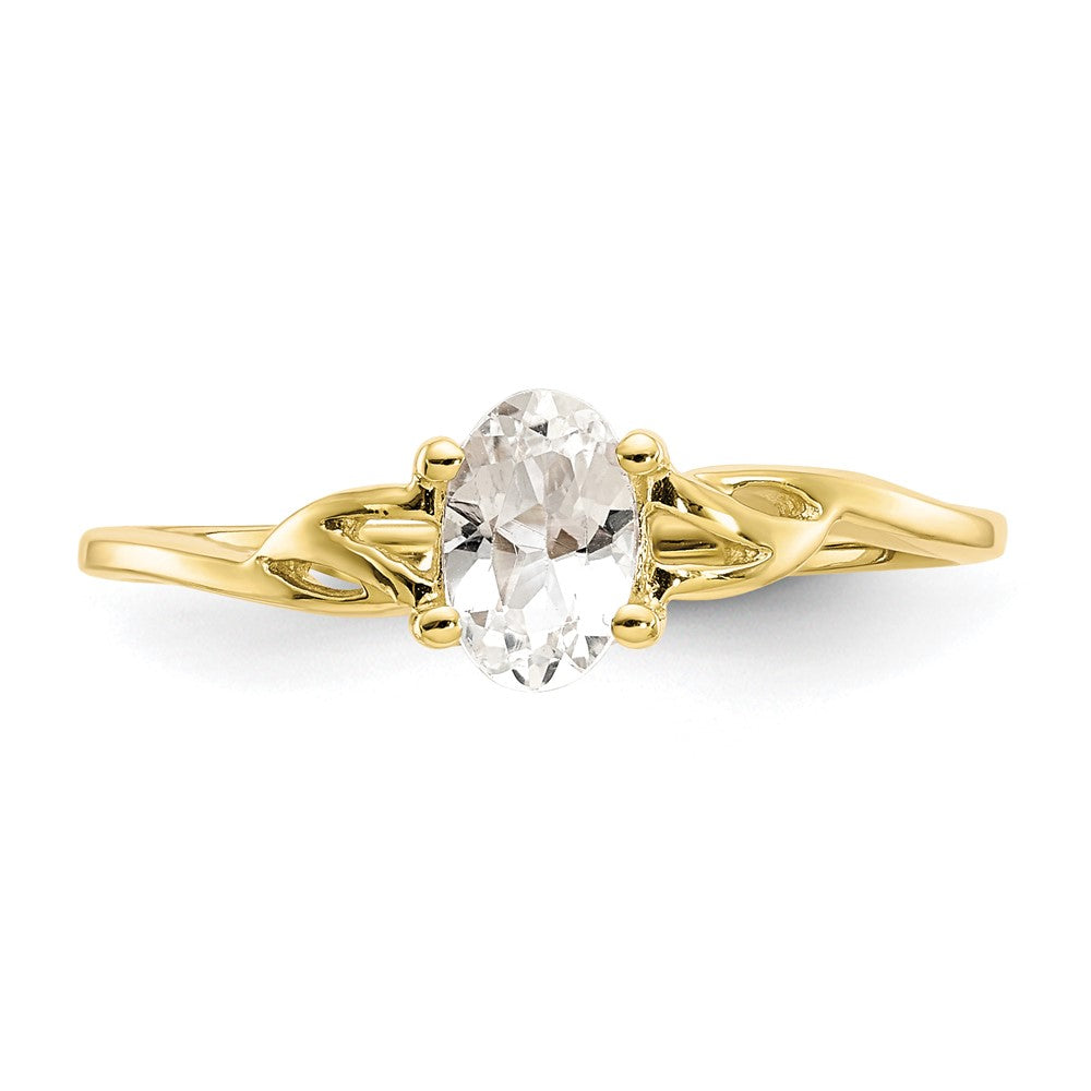 10k Polished 6x4mm Oval Genuine April/ White Topaz Birthstone Ring
