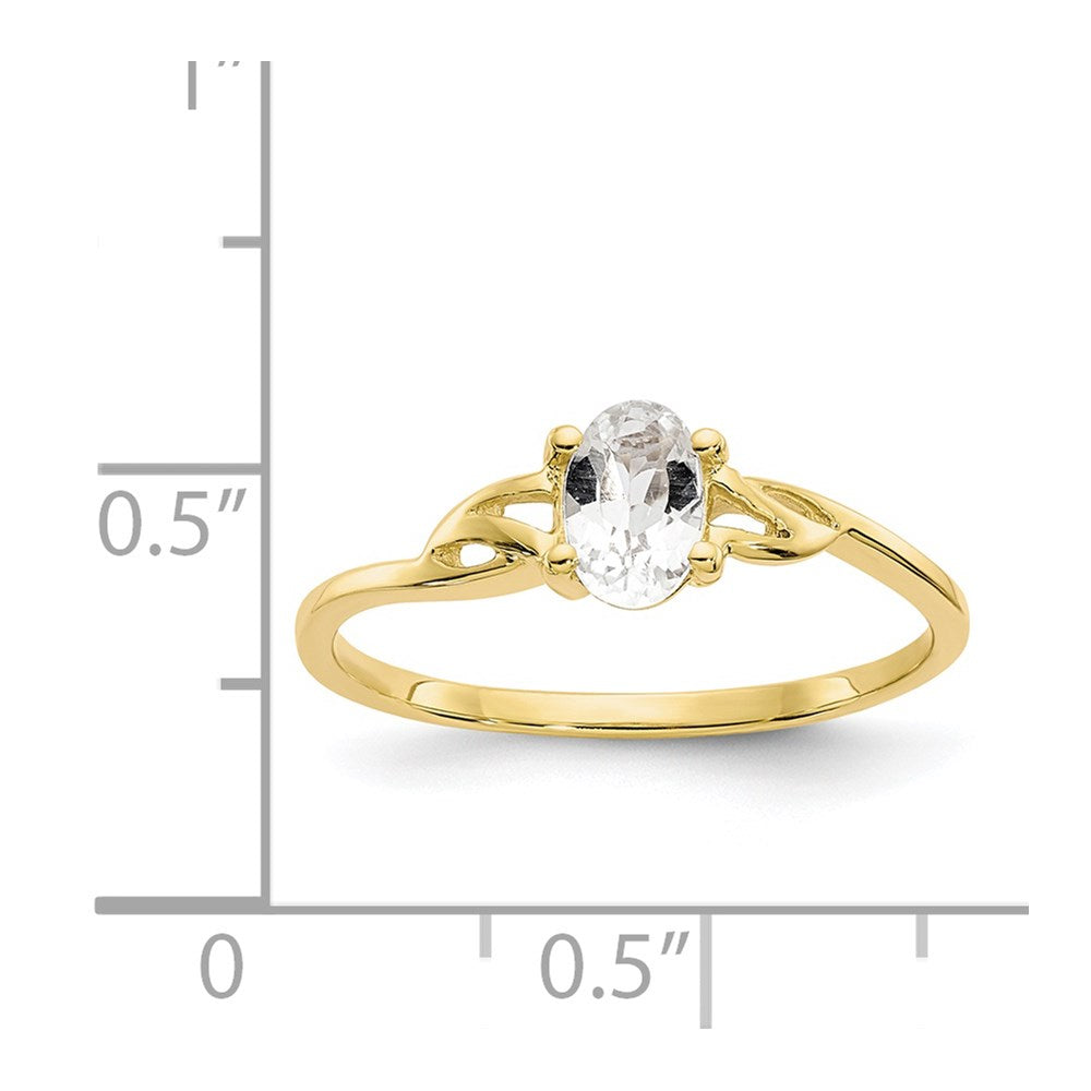 10k Polished 6x4mm Oval Genuine April/ White Topaz Birthstone Ring