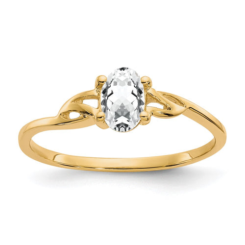 10k Polished 6x4mm Oval Genuine April/ White Topaz Birthstone Ring
