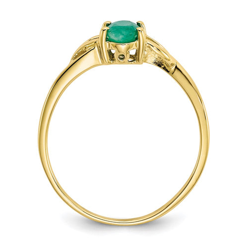 10k Polished 6x4mm Oval Genuine May/ Emerald Birthstone Ring