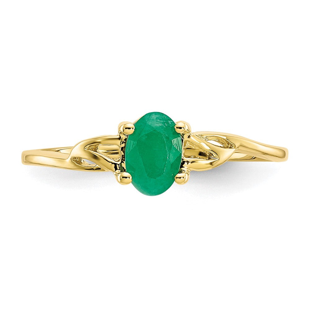 10k Polished 6x4mm Oval Genuine May/ Emerald Birthstone Ring