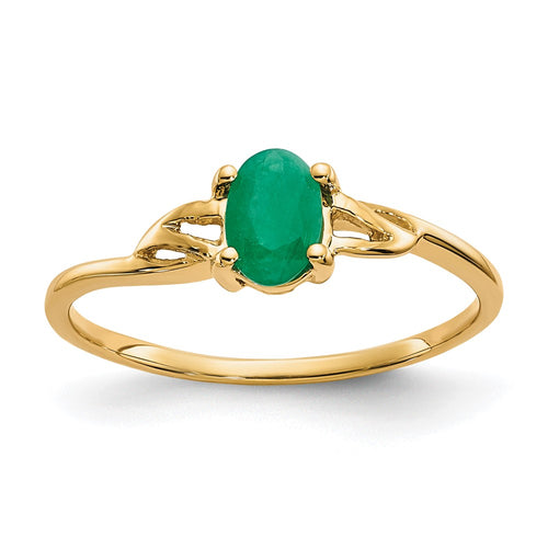 10k Polished 6x4mm Oval Genuine May/ Emerald Birthstone Ring