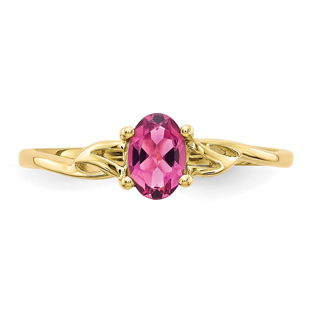 10k Polished 6x4mm Oval Genuine October/ Pink Tourmaline Birthstone Ring