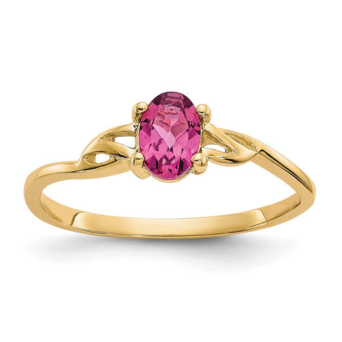 10k Polished 6x4mm Oval Genuine October/ Pink Tourmaline Birthstone Ring