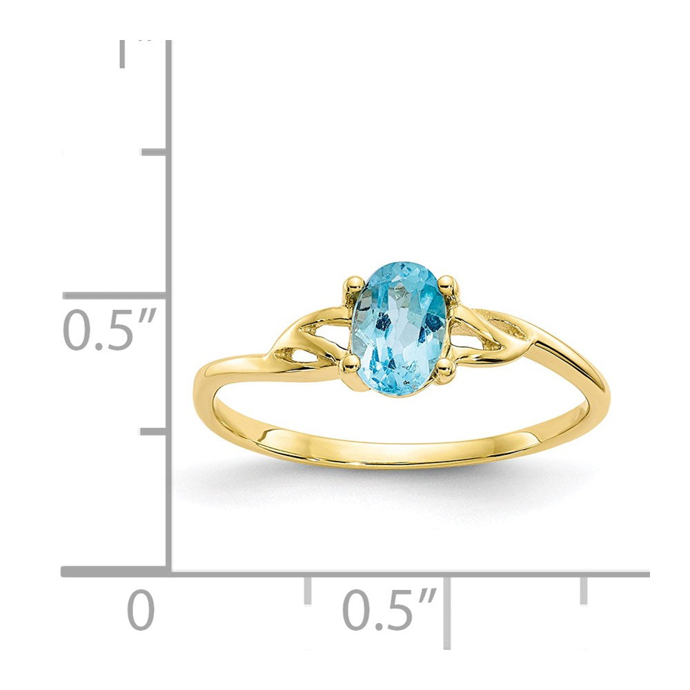 10k Polished 6x4mm Oval Genuine December/ Blue Topaz Birthstone Ring
