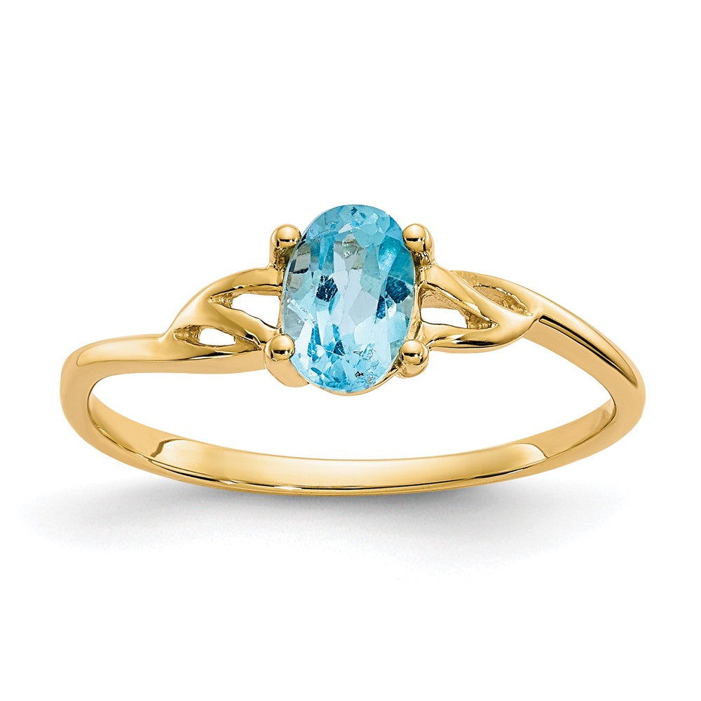 10k Polished 6x4mm Oval Genuine December/ Blue Topaz Birthstone Ring