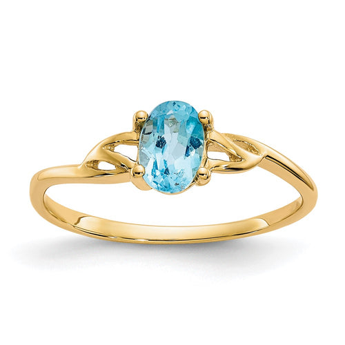 10k Polished 6x4mm Oval Genuine December/ Blue Topaz Birthstone Ring