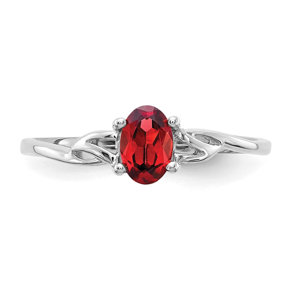10k White Gold Polished 6x4mm Oval Genuine January/ Garnet Birthstone Ring