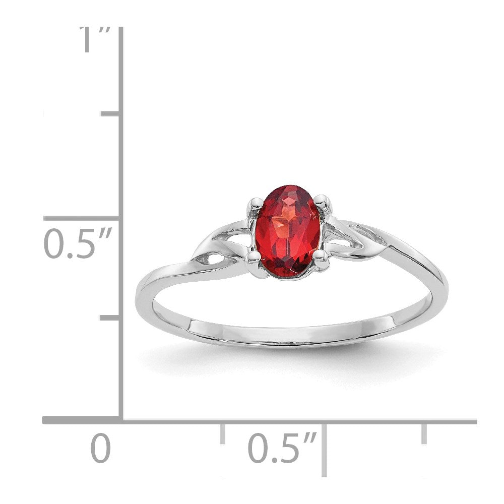 10k White Gold Polished 6x4mm Oval Genuine January/ Garnet Birthstone Ring