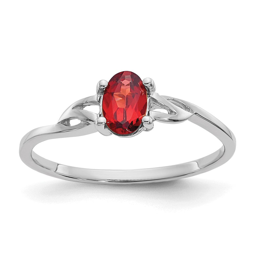 10k White Gold Polished 6x4mm Oval Genuine January/ Garnet Birthstone Ring