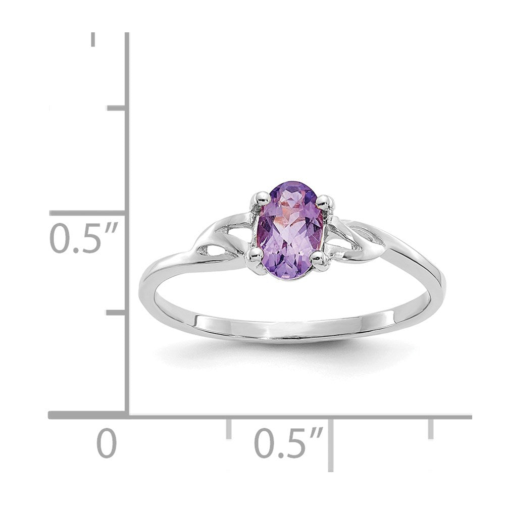10k White Gold Polished 6x4mm Oval Genuine February/ Amethyst Birthstone Ring