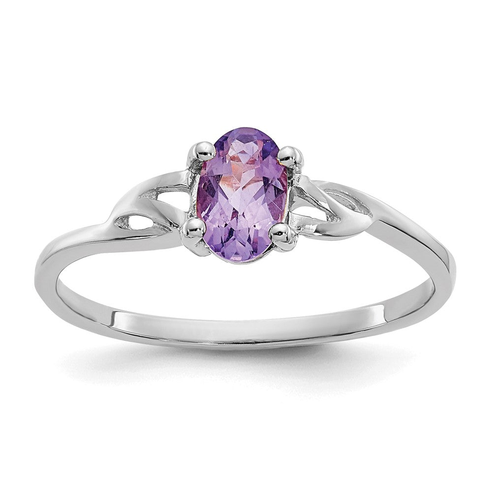 10k White Gold Polished 6x4mm Oval Genuine February/ Amethyst Birthstone Ring