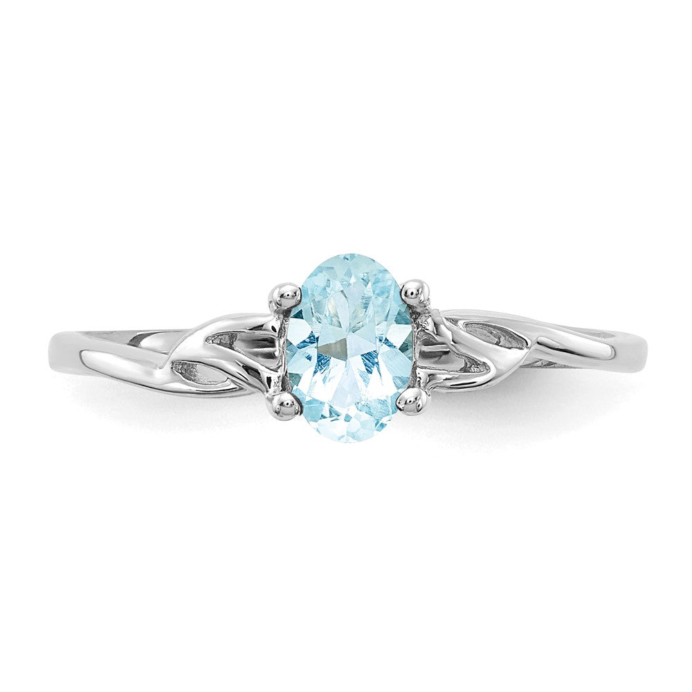 10k White Gold Polished 6x4mm Oval Genuine March/ Aquamarine Birthstone Ring