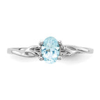 10k White Gold Polished 6x4mm Oval Genuine March/ Aquamarine Birthstone Ring