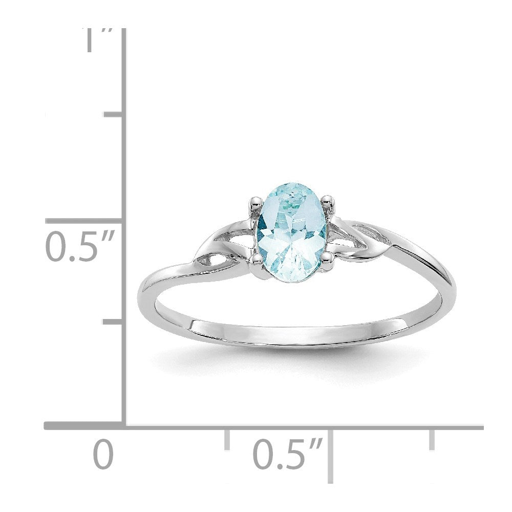 10k White Gold Polished 6x4mm Oval Genuine March/ Aquamarine Birthstone Ring
