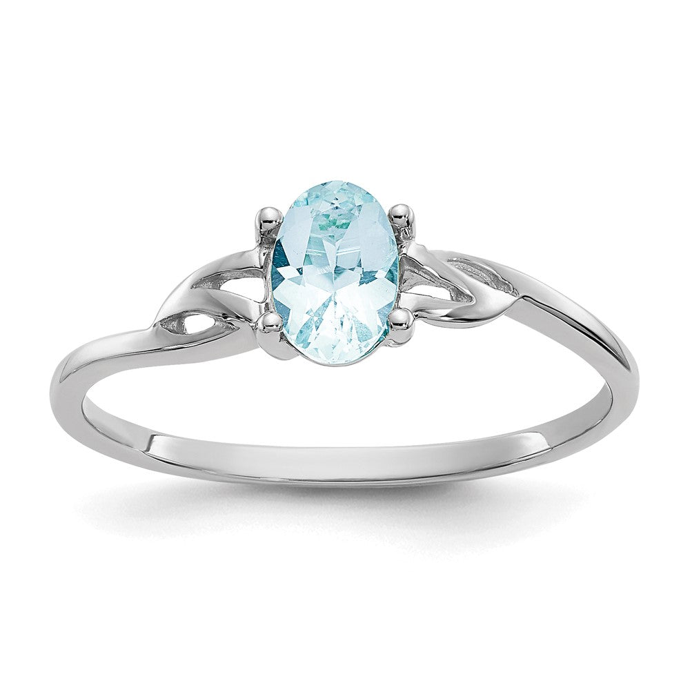 10k White Gold Polished 6x4mm Oval Genuine March/ Aquamarine Birthstone Ring