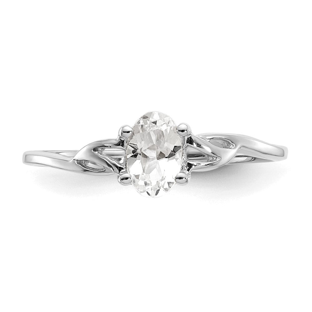 10k White Gold Polished 6x4mm Oval Genuine April/ White Topaz Birthstone Ring