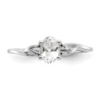 10k White Gold Polished 6x4mm Oval Genuine April/ White Topaz Birthstone Ring