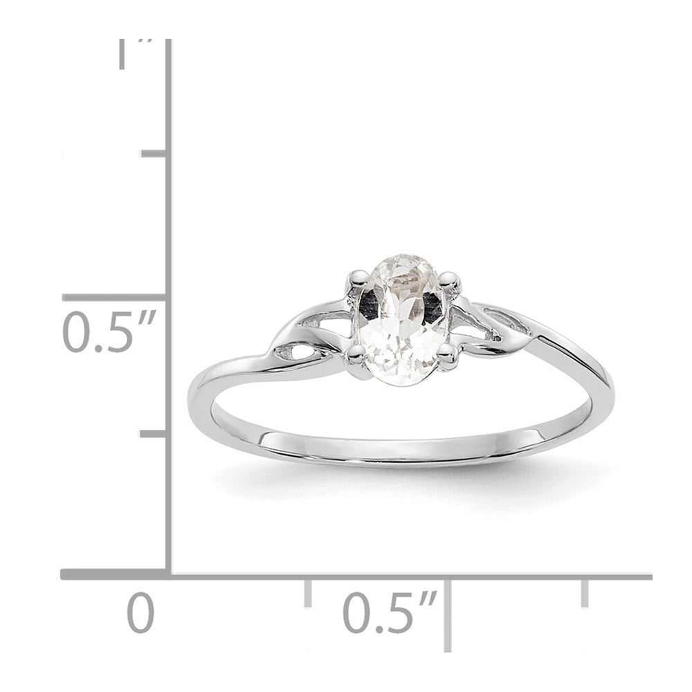 10k White Gold Polished 6x4mm Oval Genuine April/ White Topaz Birthstone Ring