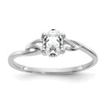 10k White Gold Polished 6x4mm Oval Genuine April/ White Topaz Birthstone Ring