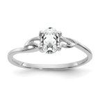10k White Gold Polished 6x4mm Oval Genuine April/ White Topaz Birthstone Ring