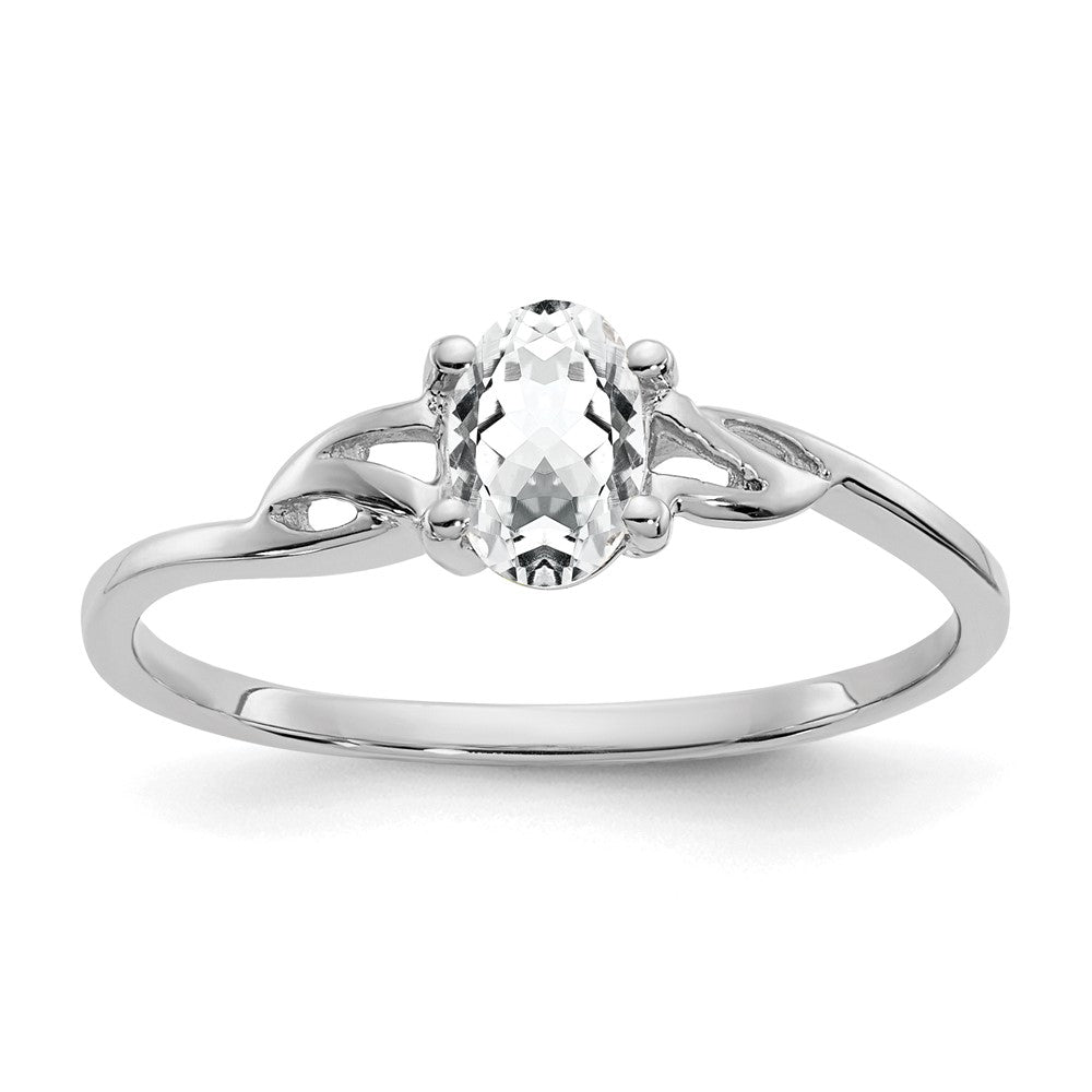 10k White Gold Polished 6x4mm Oval Genuine April/ White Topaz Birthstone Ring
