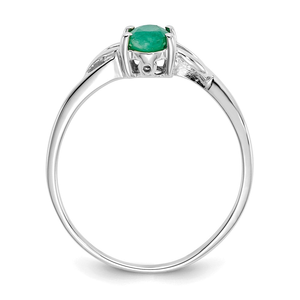 10k White Gold Polished 6x4mm Oval Genuine May/ Emerald Birthstone Ring