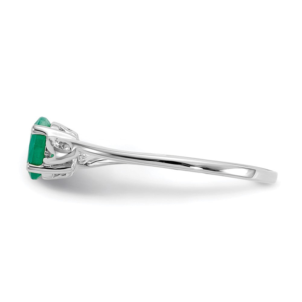 10k White Gold Polished 6x4mm Oval Genuine May/ Emerald Birthstone Ring