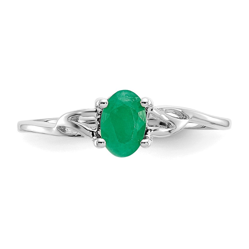 10k White Gold Polished 6x4mm Oval Genuine May/ Emerald Birthstone Ring