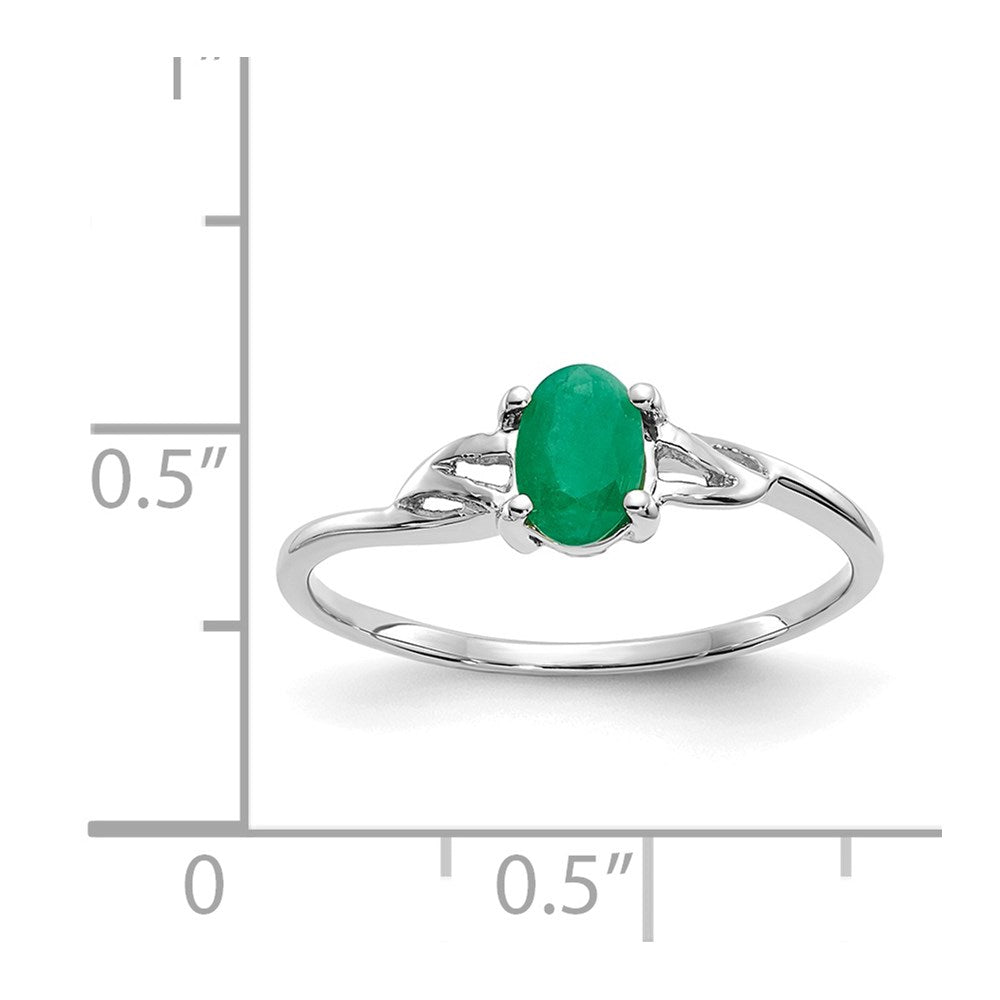 10k White Gold Polished 6x4mm Oval Genuine May/ Emerald Birthstone Ring