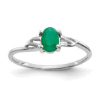 10k White Gold Polished 6x4mm Oval Genuine May/ Emerald Birthstone Ring