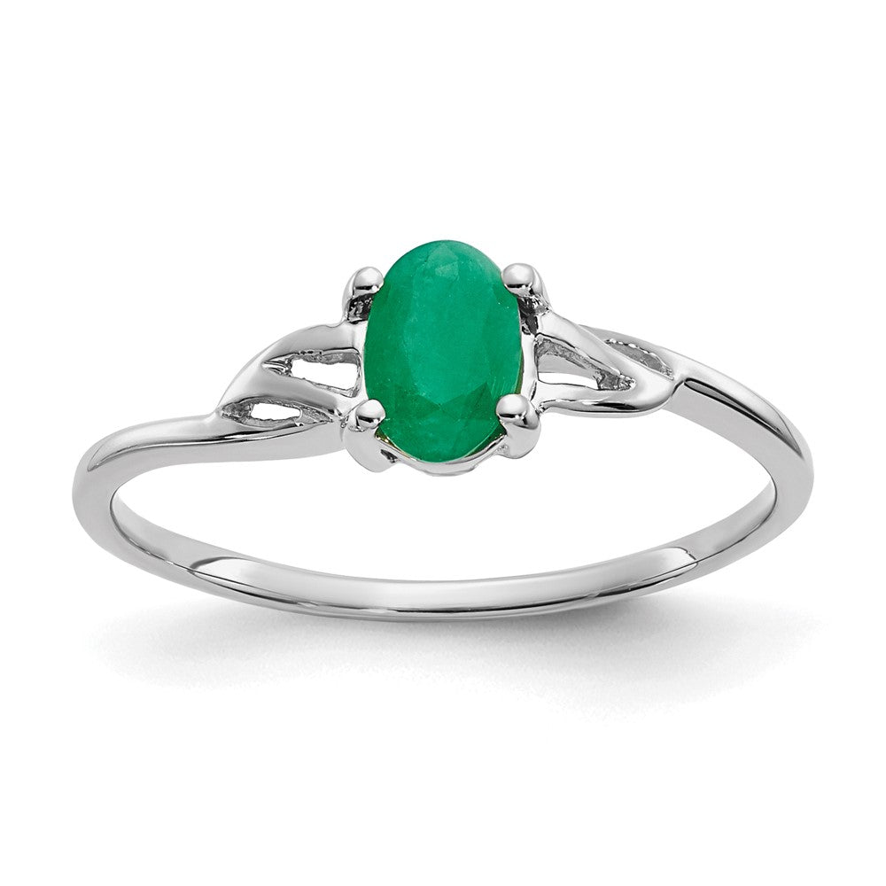 10k White Gold Polished 6x4mm Oval Genuine May/ Emerald Birthstone Ring