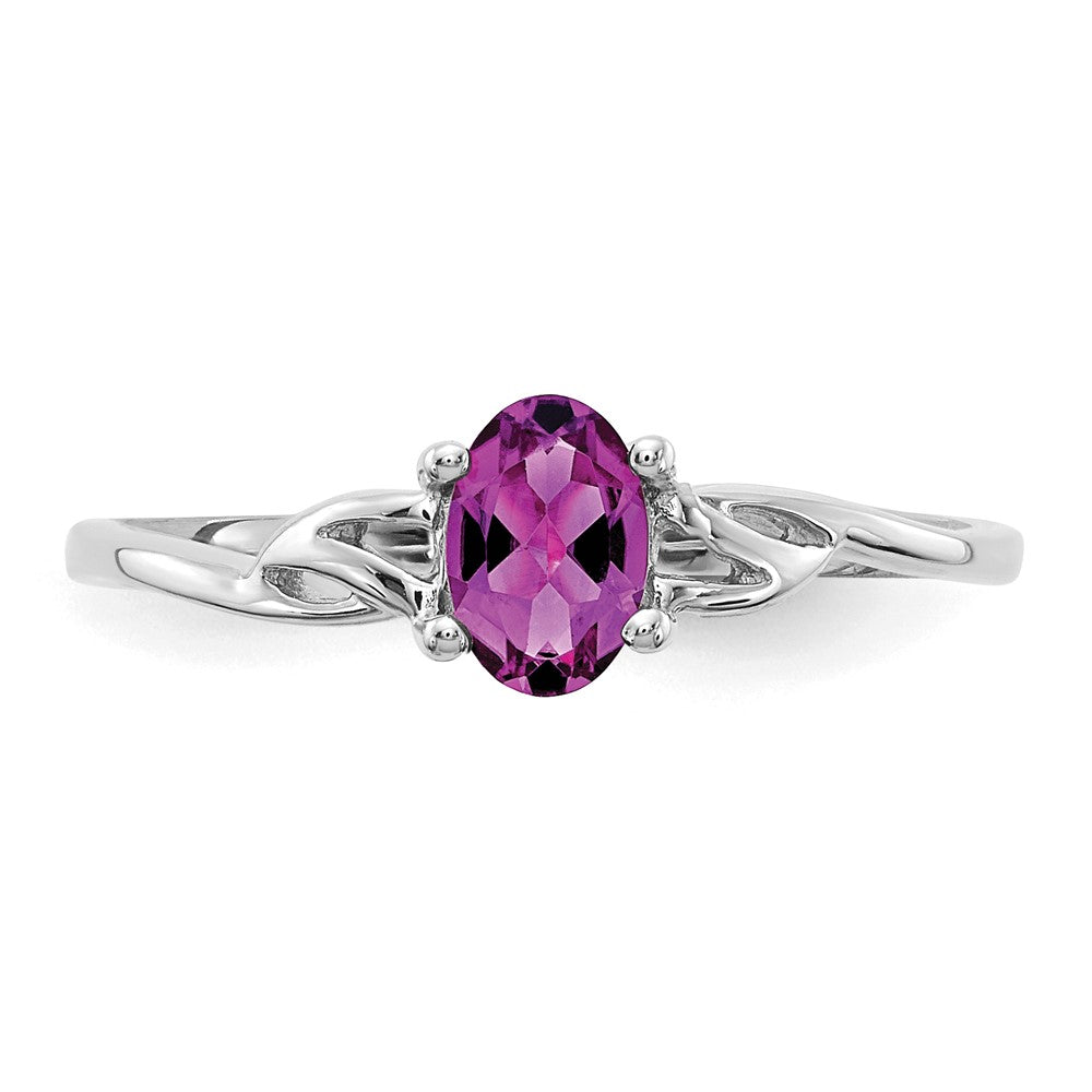 10k White Gold Polished 6x4mm Oval Genuine June/ Rhodolite Garnet Birthstone Ring