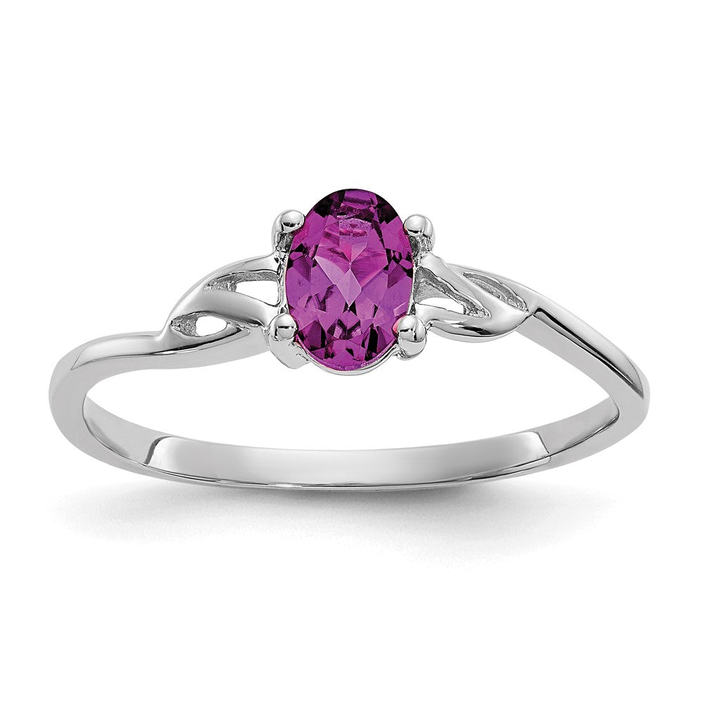 10k White Gold Polished 6x4mm Oval Genuine June/ Rhodolite Garnet Birthstone Ring
