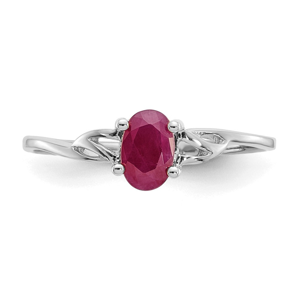10k White Gold Polished 6x4mm Oval Genuine July/ Ruby Birthstone Ring