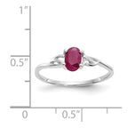 10k White Gold Polished 6x4mm Oval Genuine July/ Ruby Birthstone Ring
