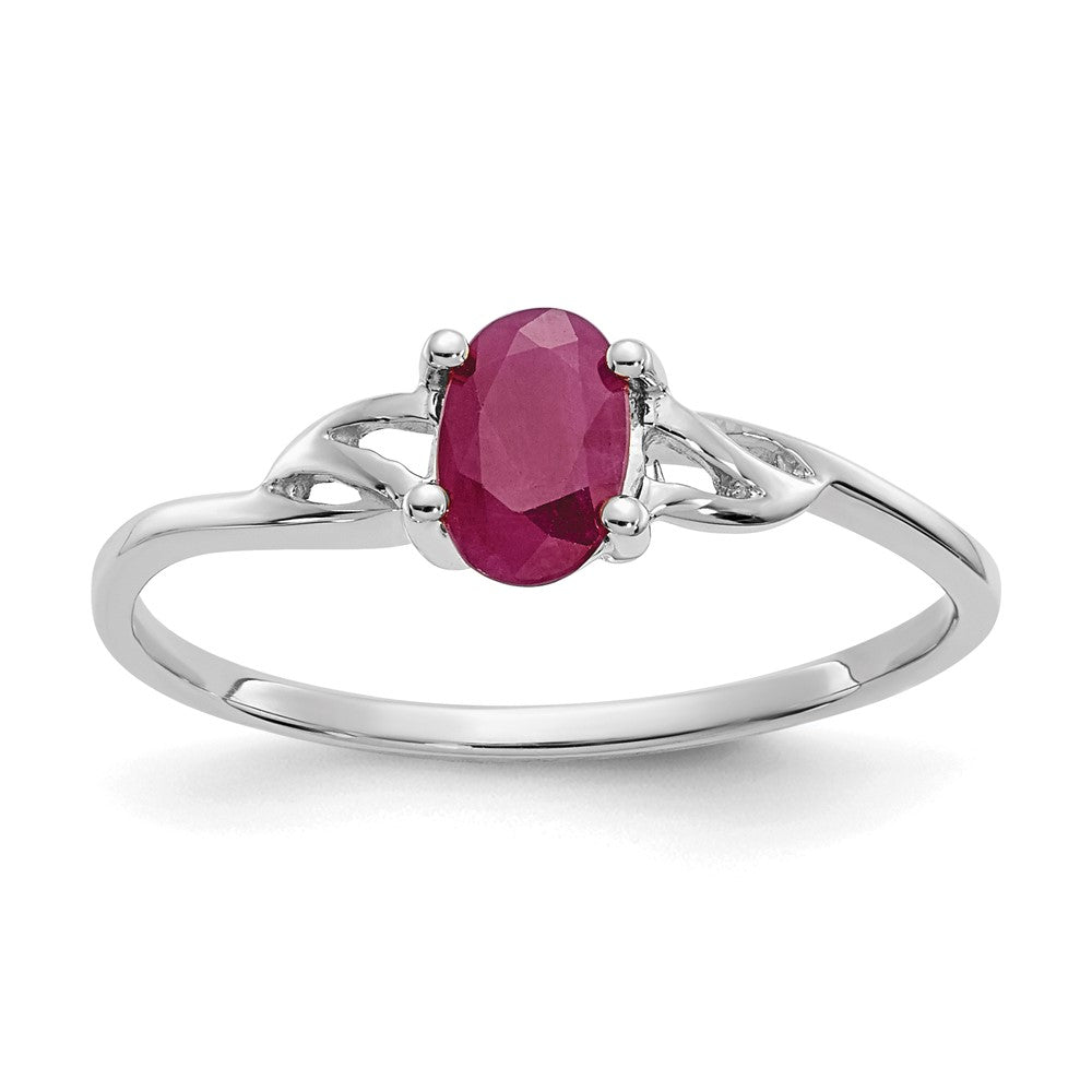 10k White Gold Polished 6x4mm Oval Genuine July/ Ruby Birthstone Ring