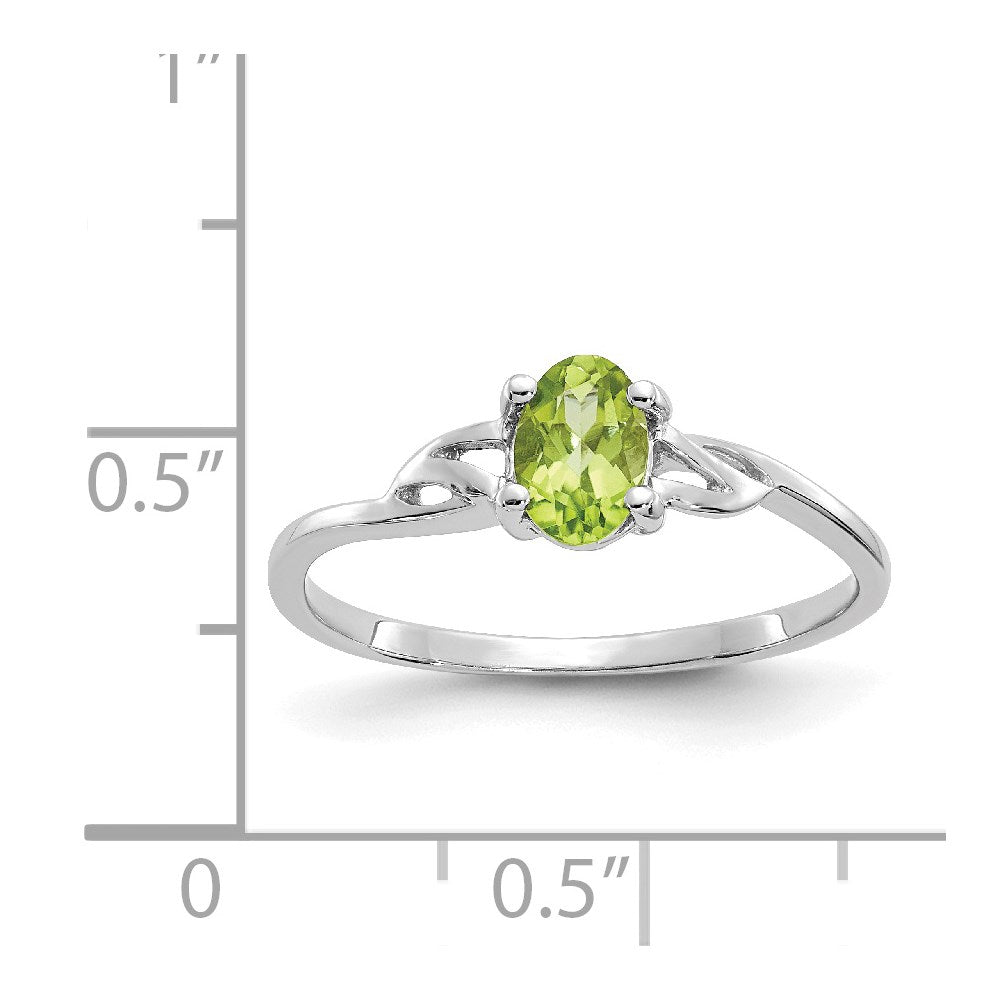 10k White Gold Polished 6x4mm Oval Genuine August/ Peridot Birthstone Ring