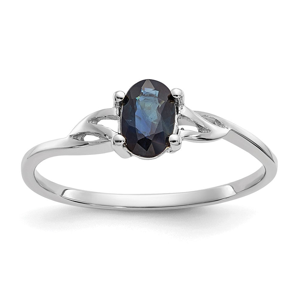 10k White Gold Polished 6x4mm Oval Genuine September/ Sapphire Birthstone Ring