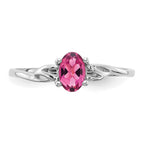 10k White Gold Polished 6x4mm Oval Genuine October/ Pink Tourmaline Birthstone Ring