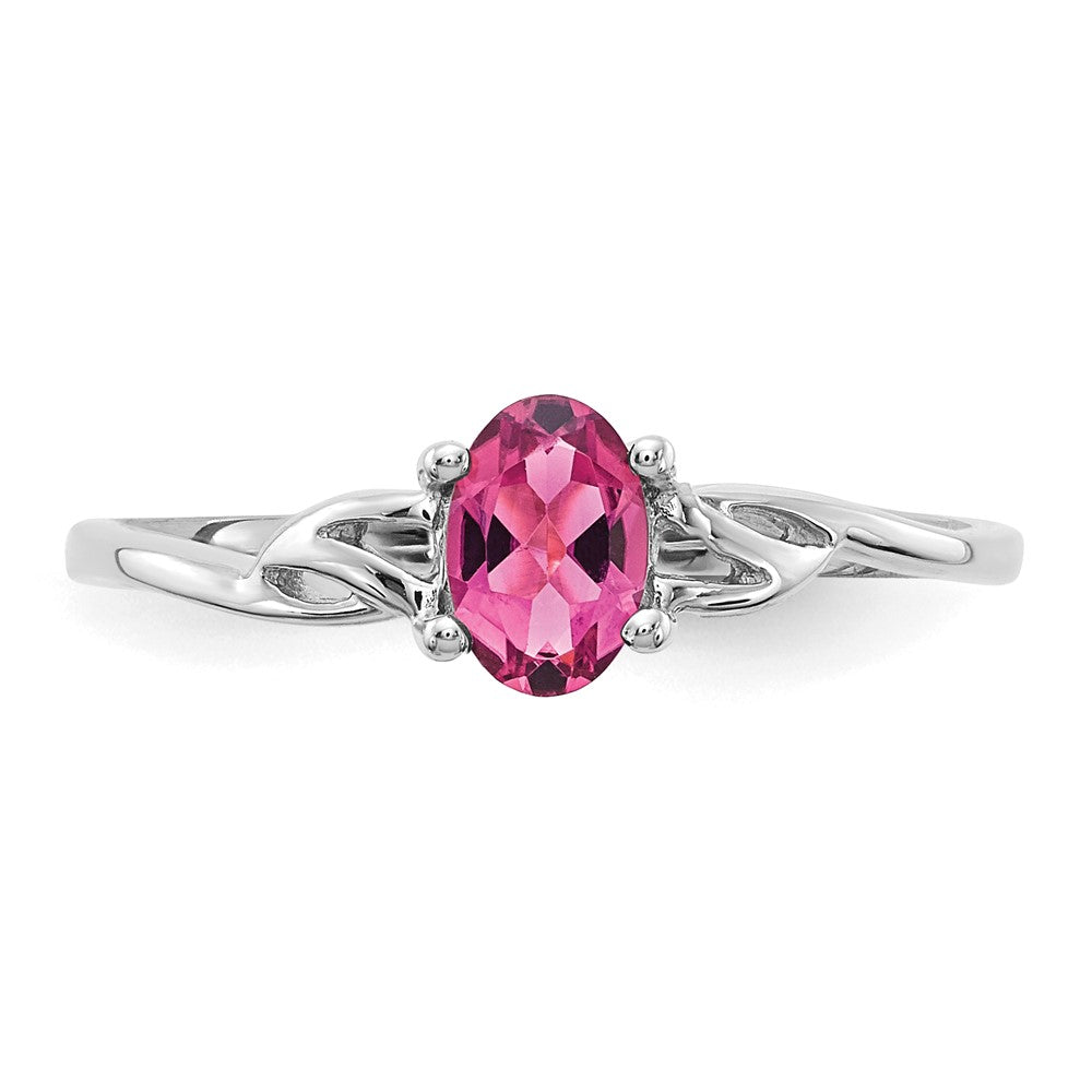 10k White Gold Polished 6x4mm Oval Genuine October/ Pink Tourmaline Birthstone Ring