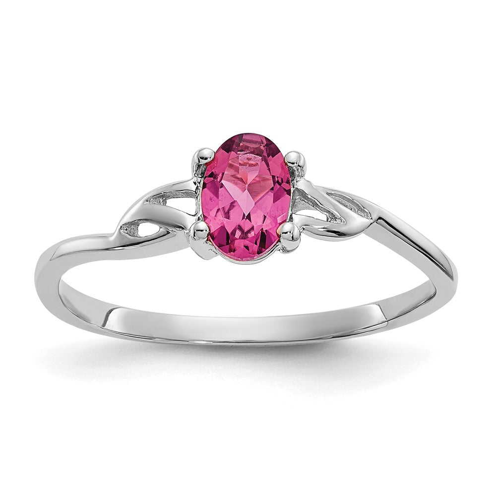 10k White Gold Polished 6x4mm Oval Genuine October/ Pink Tourmaline Birthstone Ring
