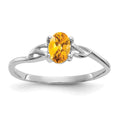 10k White Gold Polished 6x4mm Oval Genuine November/ Citrine Birthstone Ring