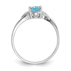 10k White Gold Polished 6x4mm Oval Genuine December/ Blue Topaz Birthstone Ring