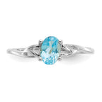 10k White Gold Polished 6x4mm Oval Genuine December/ Blue Topaz Birthstone Ring